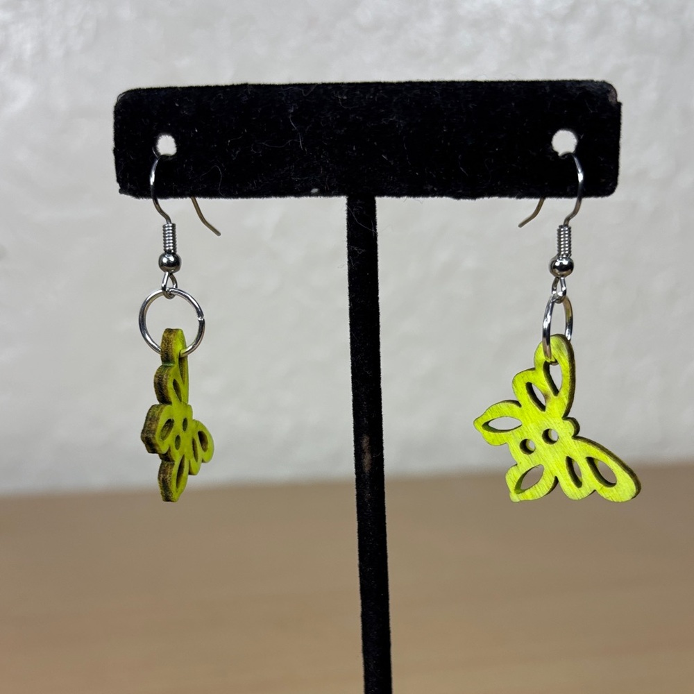 Neon Green Butterfly Dangle Earrings